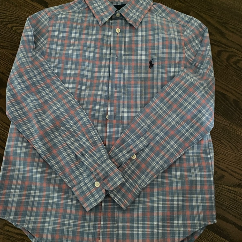 Blue and Pink Long Sleeve button down shirt plaid